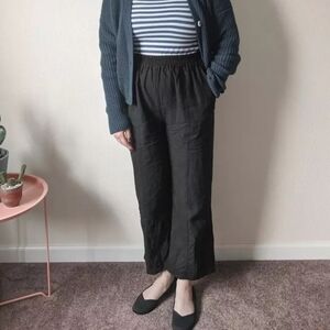 Tradlands Wide Leg Linen Pants Washed Black Lagenlook Breathable Small‎